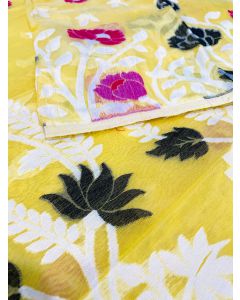 Soft Dhakai Jamdani in Lemon Yellow with Floral border # 19