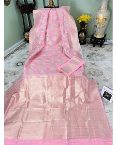 Banarasi Silk Linen in Pastel Pink